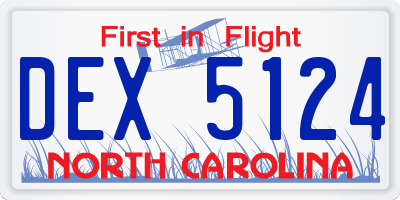 NC license plate DEX5124