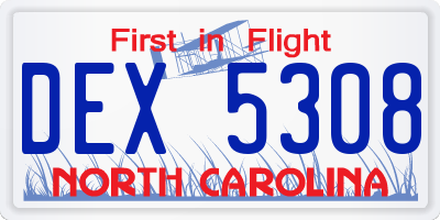 NC license plate DEX5308
