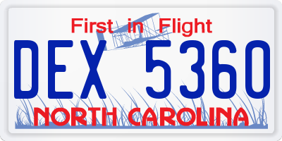 NC license plate DEX5360