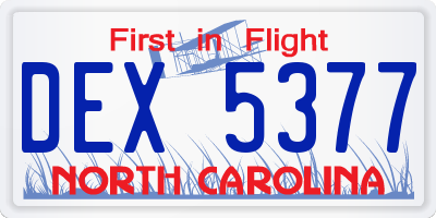 NC license plate DEX5377