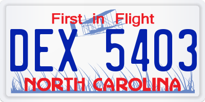 NC license plate DEX5403