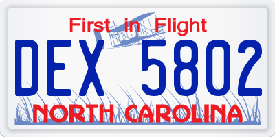 NC license plate DEX5802