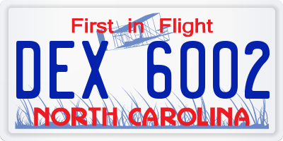 NC license plate DEX6002