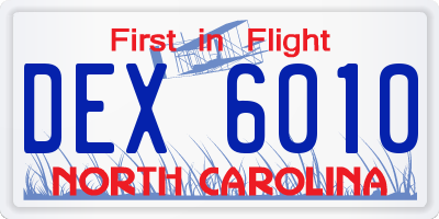 NC license plate DEX6010