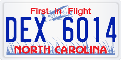 NC license plate DEX6014