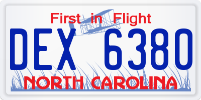 NC license plate DEX6380