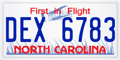 NC license plate DEX6783