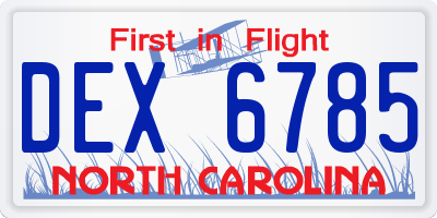 NC license plate DEX6785