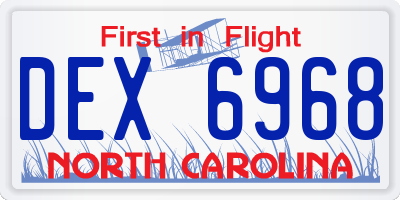 NC license plate DEX6968