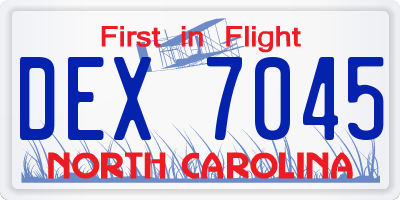 NC license plate DEX7045