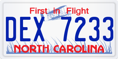 NC license plate DEX7233