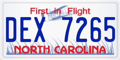 NC license plate DEX7265