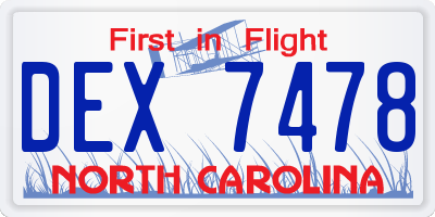 NC license plate DEX7478