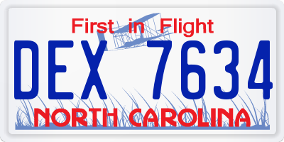 NC license plate DEX7634