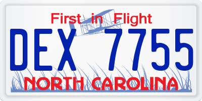 NC license plate DEX7755