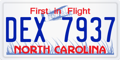 NC license plate DEX7937
