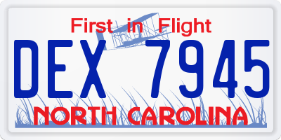 NC license plate DEX7945
