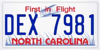 NC license plate DEX7981