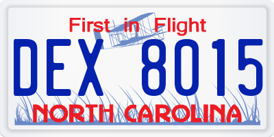 NC license plate DEX8015