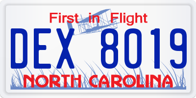 NC license plate DEX8019