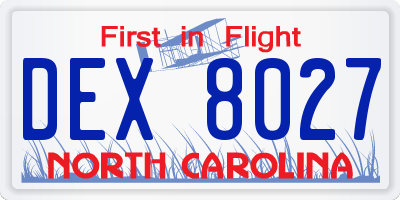 NC license plate DEX8027