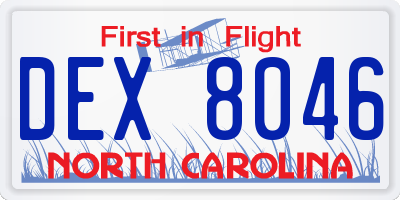 NC license plate DEX8046