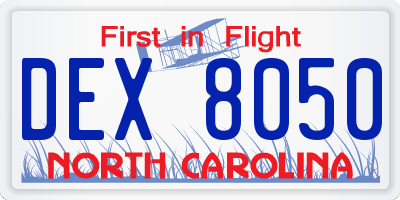 NC license plate DEX8050