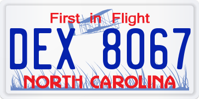 NC license plate DEX8067