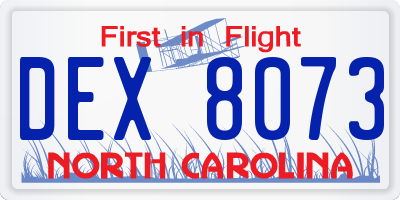 NC license plate DEX8073