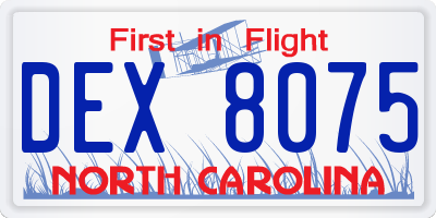 NC license plate DEX8075
