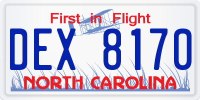 NC license plate DEX8170