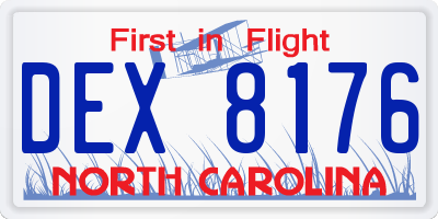 NC license plate DEX8176