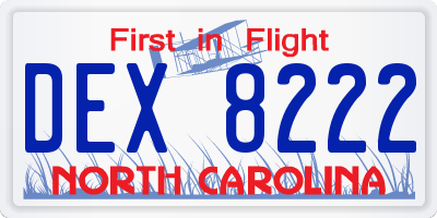 NC license plate DEX8222