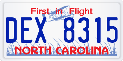 NC license plate DEX8315