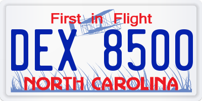 NC license plate DEX8500
