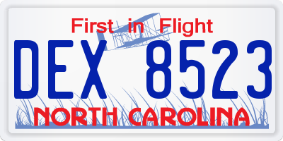 NC license plate DEX8523