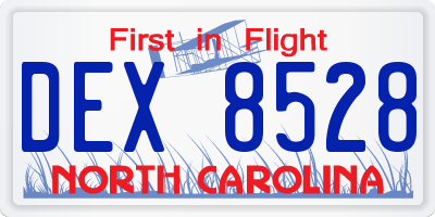 NC license plate DEX8528