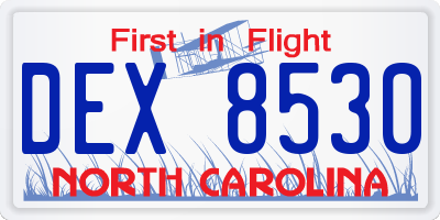 NC license plate DEX8530