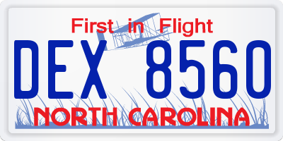 NC license plate DEX8560