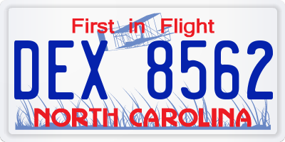 NC license plate DEX8562