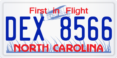 NC license plate DEX8566