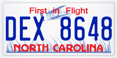 NC license plate DEX8648
