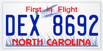 NC license plate DEX8692
