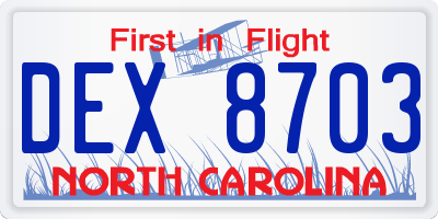 NC license plate DEX8703