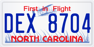 NC license plate DEX8704