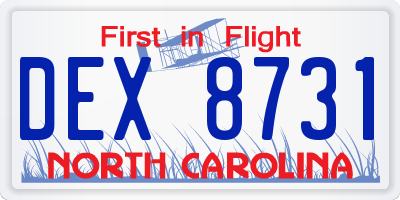 NC license plate DEX8731