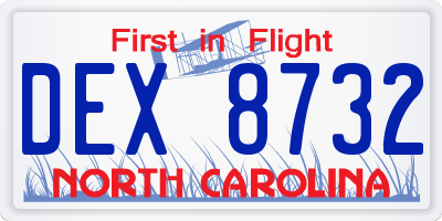 NC license plate DEX8732