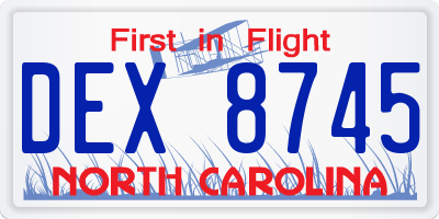 NC license plate DEX8745
