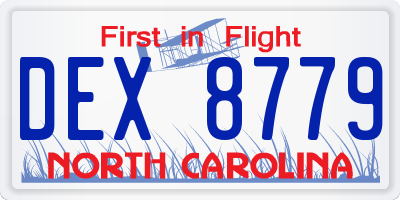 NC license plate DEX8779