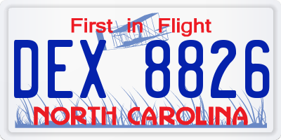NC license plate DEX8826